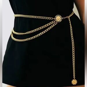 Gold Chain Waist Belt with Floral Medallion - Women Accessories adjustable
